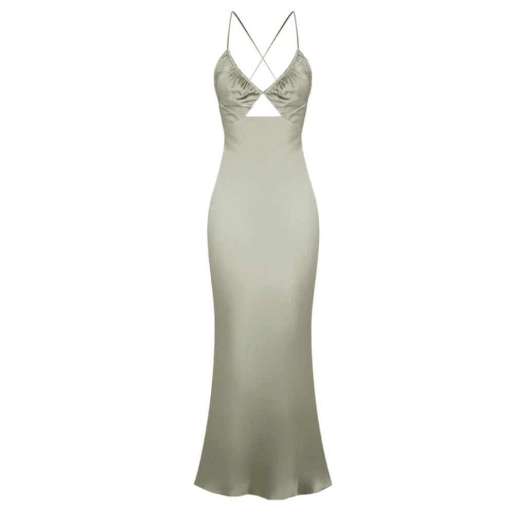La Lune Ruched Bodice Midi Dress-Sage in US size 2